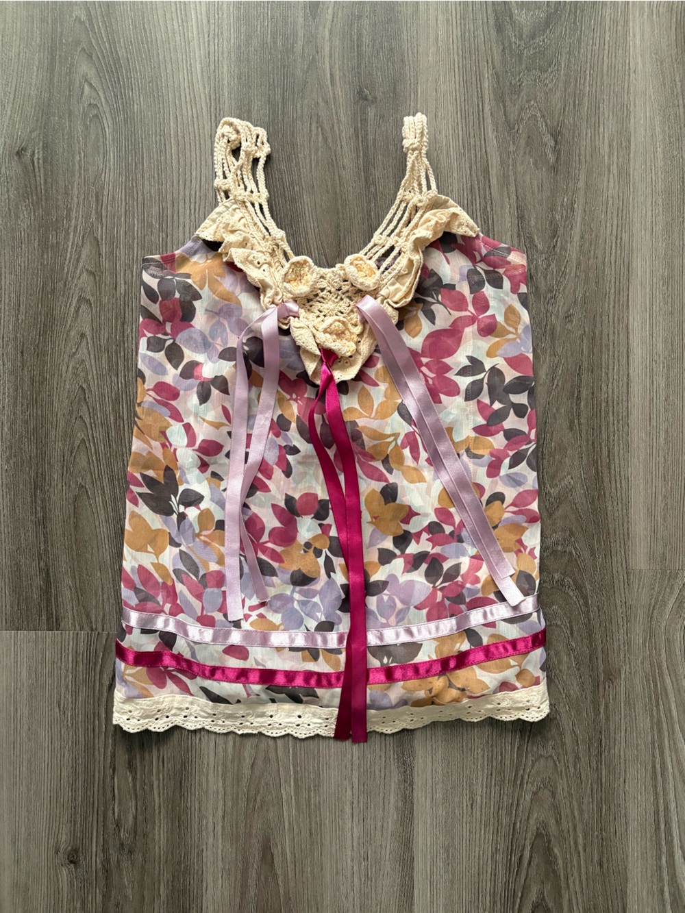 Crochet-Detail Floral Tank Top - Multicolor